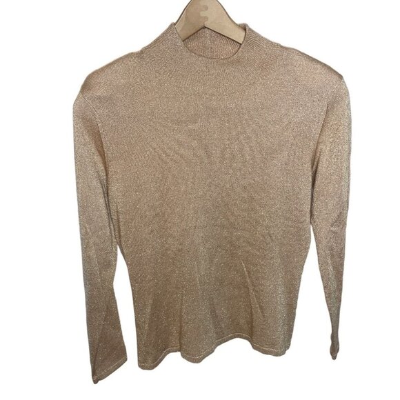 Jeanne Pierre Metallic Gold Mock Neck Long Sleeve Sweater Sz SP - Picture 1 of 9